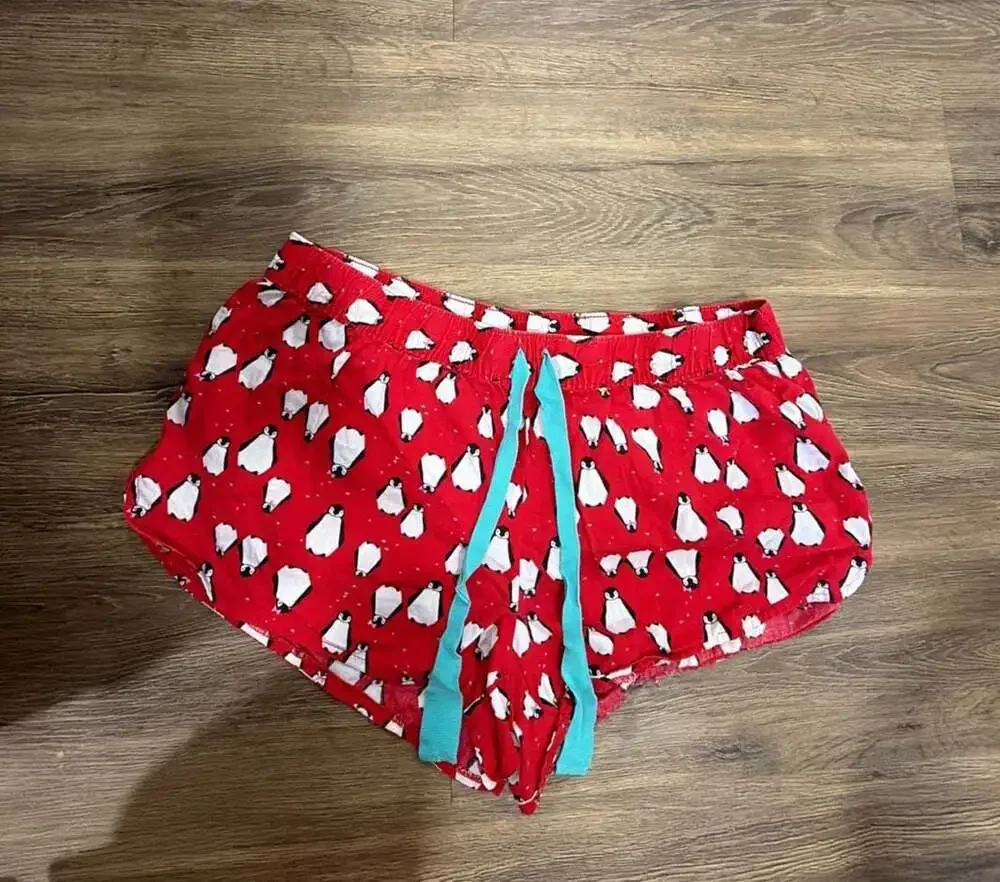 Aerie Women's Red Penguin Print Pajama Sleep Shorts